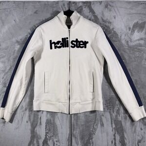 Hollister Co. Women's Hoodie Sweatshirt White Size M Embroidered Logo Retro